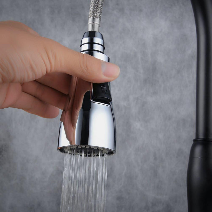 Niederdruck Ausziehbar Küchenarmatur 360° drehbar Wasserhahn mit Dual-Spülbrause und hohem Rundbogen