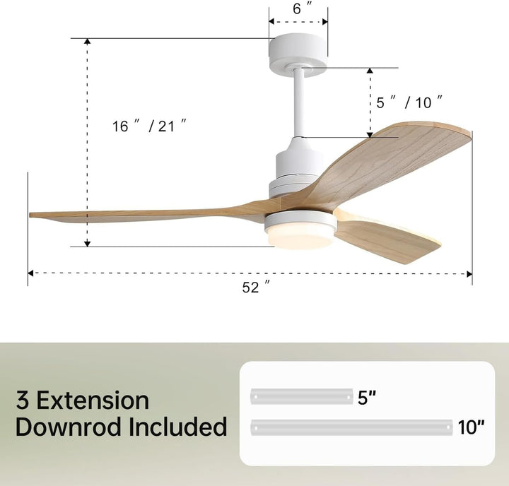 Sofucor Deckenventilator mit Beleuchtung und Fernbedienung, Deckenventilator mit Licht, 3 Holzlüfter