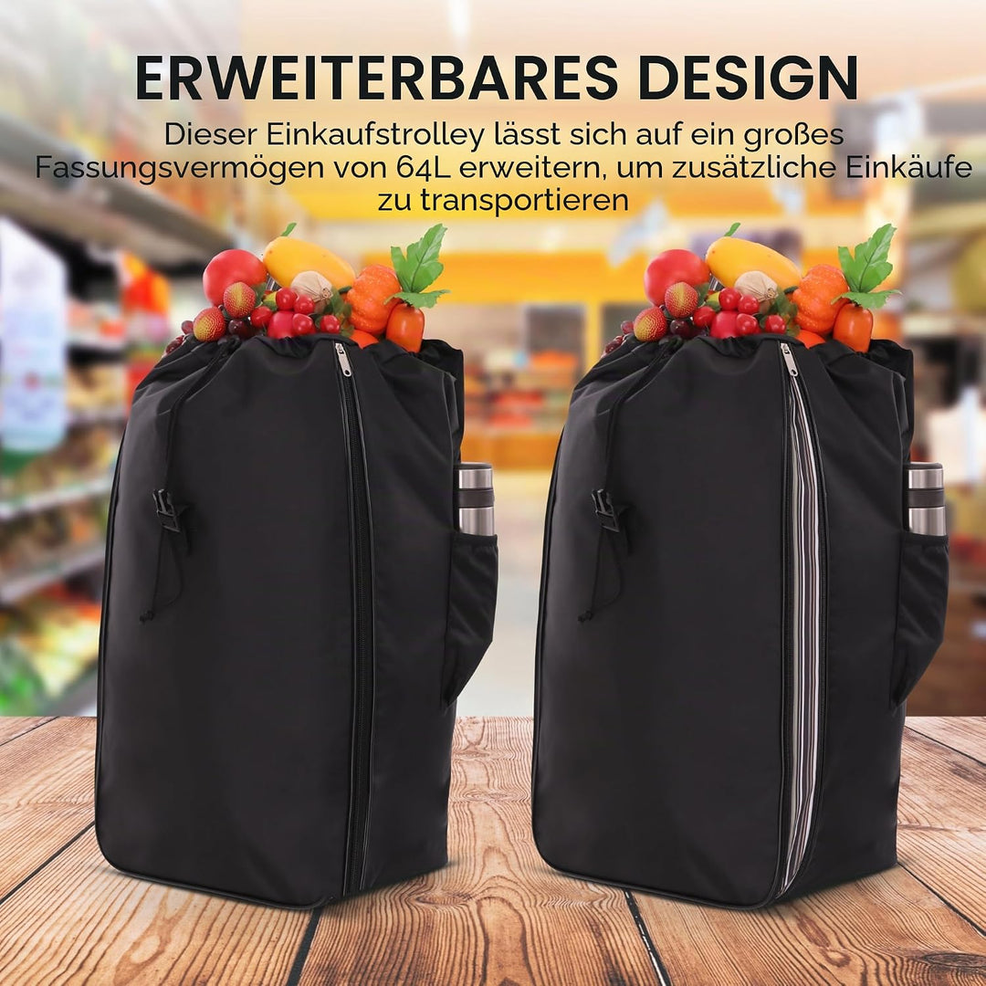 Hoppa Ausziehbarer leichter Einkaufstrolley, 57 l/64 l, Modell 2024, strapazierfähig und zusammenkla