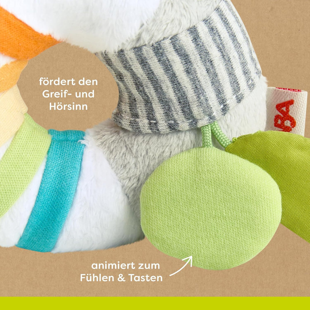 HABA Greifling Zebra – Plüsch-Greifspielzeug für Babys mit Rassel & extra-weichem Stoff – Fördert Si