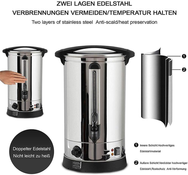 Melko Glühweinkocher Heissgetränkeautomat 7 Liter mit Zapfhahn für Milch, Kaffee, Tee, Kakao, Glühwe