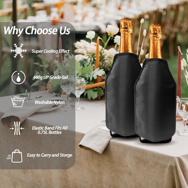 RANJIMA Weinkühler Manschette 2er Set, Kühlmanschette für Wein, Sekt, Champagner, Flaschen, Wiederve