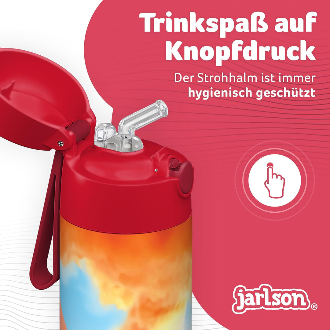 Jarlson® Trinkflasche Kinder Edelstahl Charli [MIT STROHHALM] - Thermosflasche Auslaufsicher - Therm