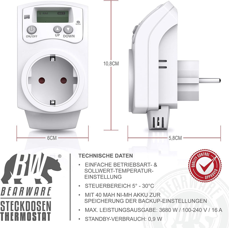 CSL - Thermostat digital - Steckdosenthermostat - Steckdosen Thermostat für Heizung Heizgeräte Infra