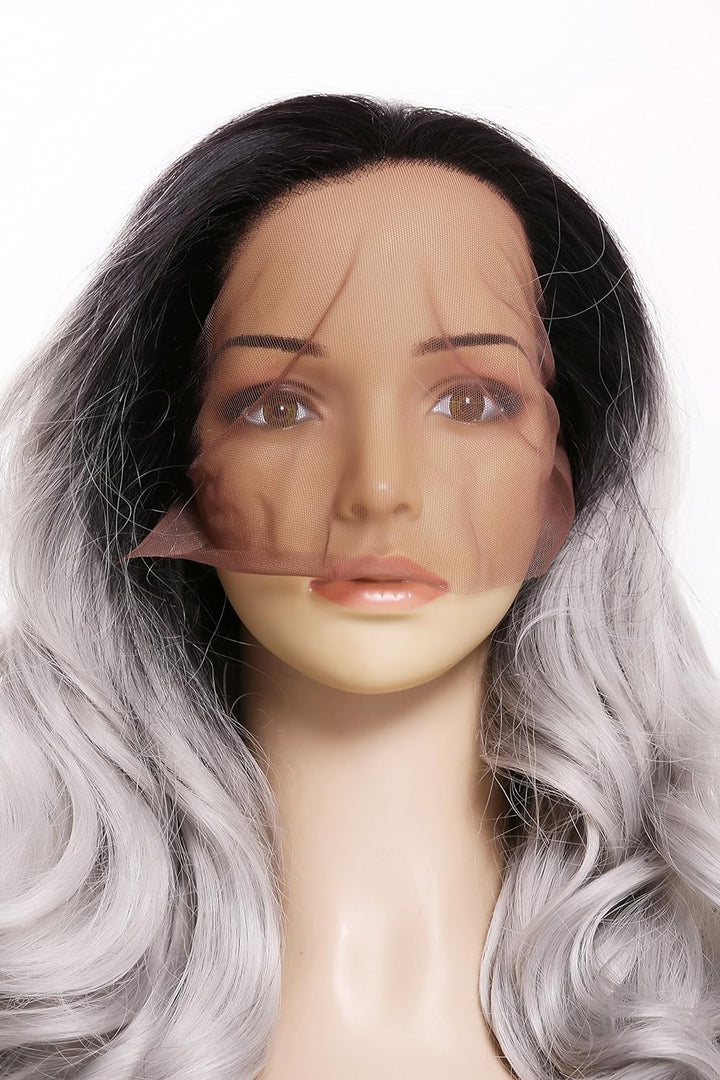 WIG ME UP - LS-010-LF-1BT0906-dye Perücke Damenperücke Lace-Front Lang leicht gelockt Ombre Schwarz
