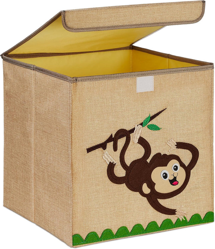 Relaxdays Aufbewahrungsbox, Affen-Motiv, Stoffbox für Kinder, faltbar, HBT: 33 x 33 x 33 cm, Spielze