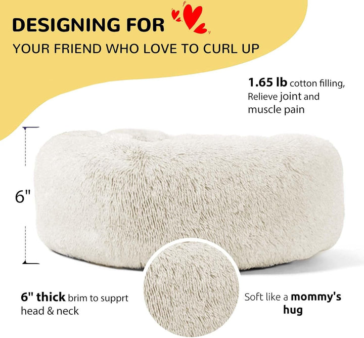 HACHIKITTY Hundebett, beruhigendes Donut-Kuschelbett, für mittelgrosse Hunde, flauschig, beruhigende