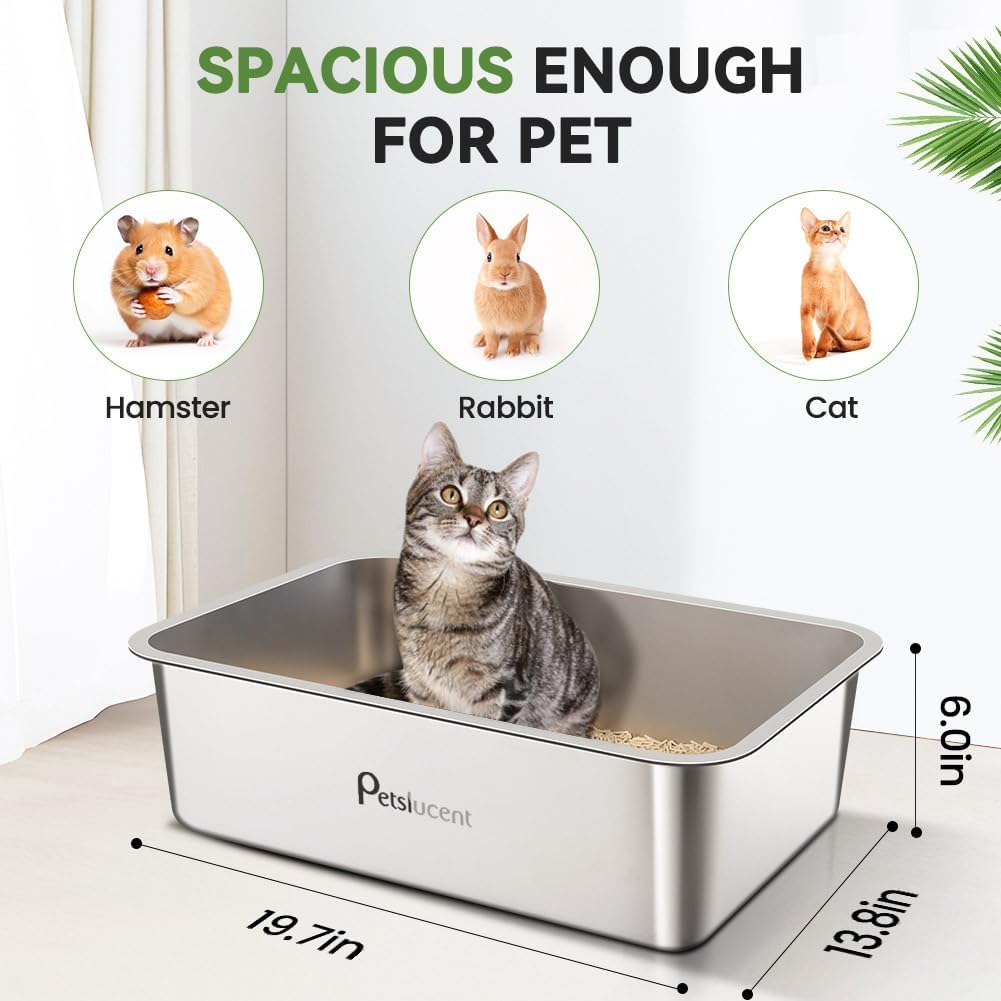 Katzentoilette aus Edelstahl: Extra grosse Metall-Liter-Box – leicht zu reinigende hohe Seite Katzen