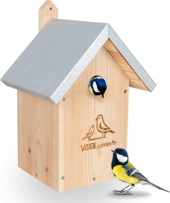 VOSS.garden 3X Nistkasten Hazel Spitzdach, Vogelhaus, Meisenkasten, Nisthöhle für Meisen, Sperlinge,
