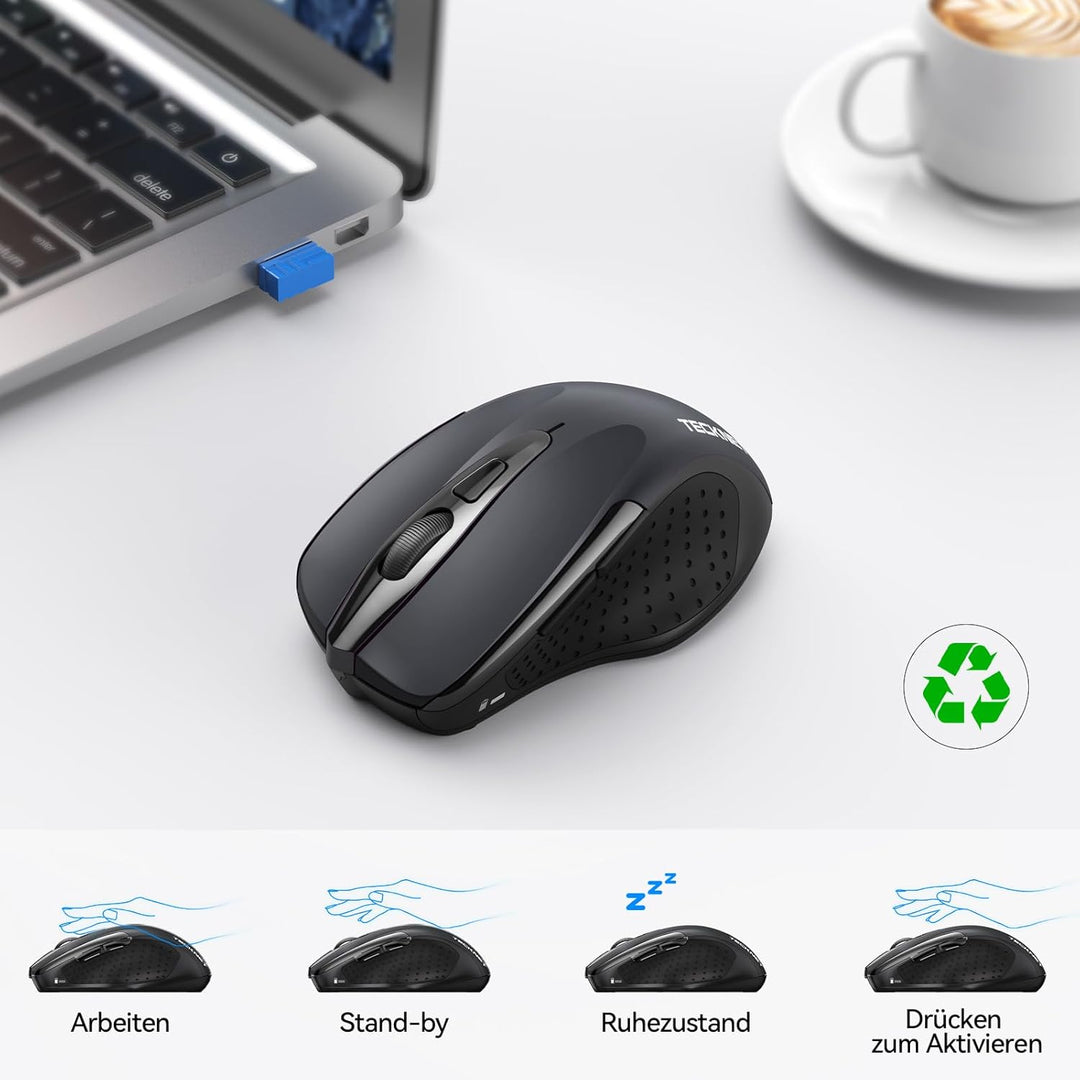 TECKNET Bluetooth Maus, 4800 DPI Kabellos Ergonomische Maus (Tri-Modi: BT 5.0/3.0+2.4G), 30 Monate B