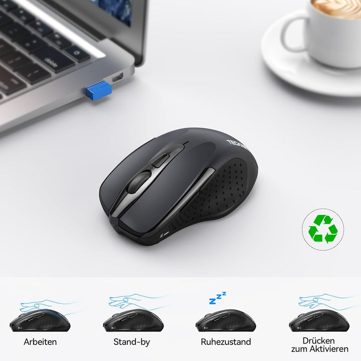 TECKNET Bluetooth Maus, 4800 DPI Kabellos Ergonomische Maus (Tri-Modi: BT 5.0/3.0+2.4G), 30 Monate B