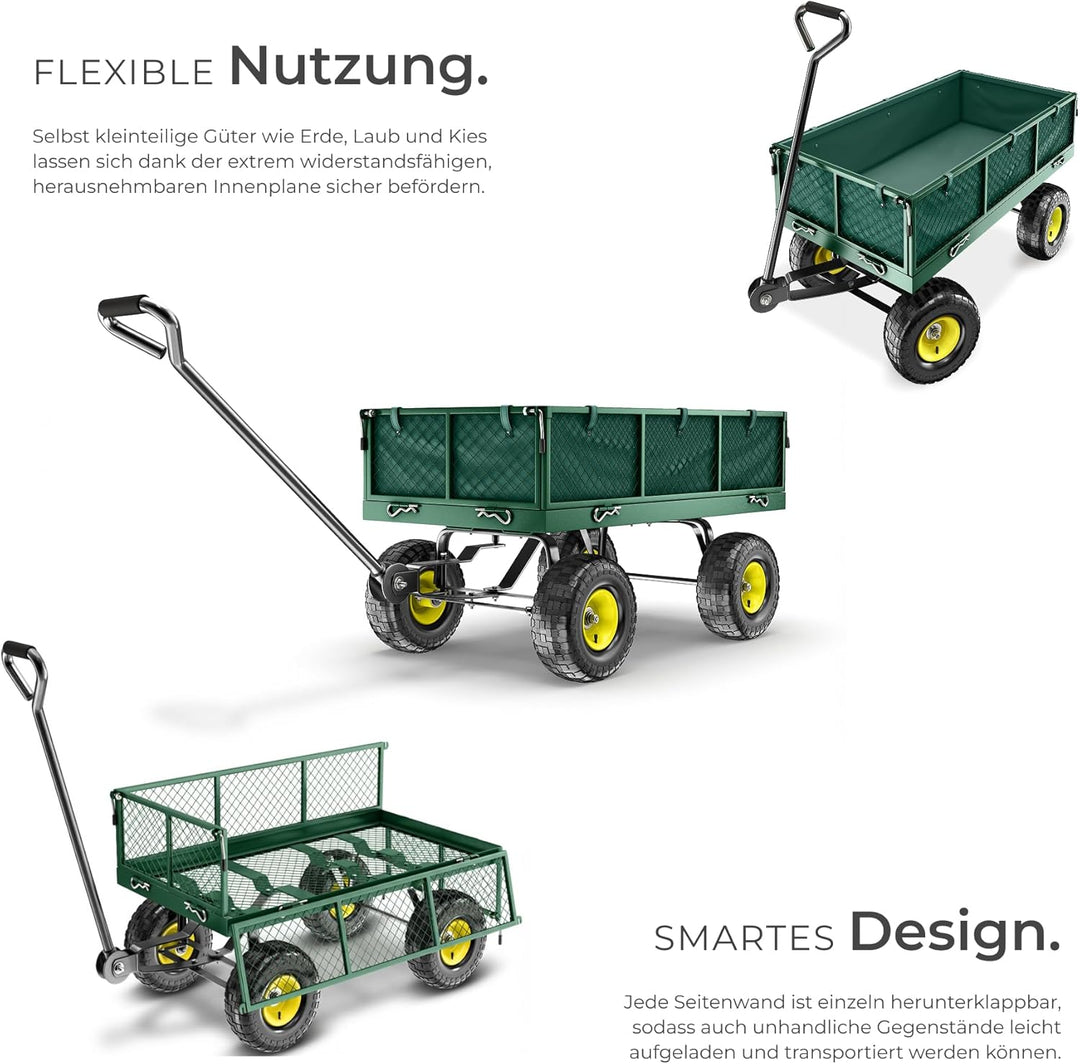 tectake® Bollerwagen, Handwagen mit Seitenwand klappbar, Transportwagen für Strand, Rollwagen für Ga