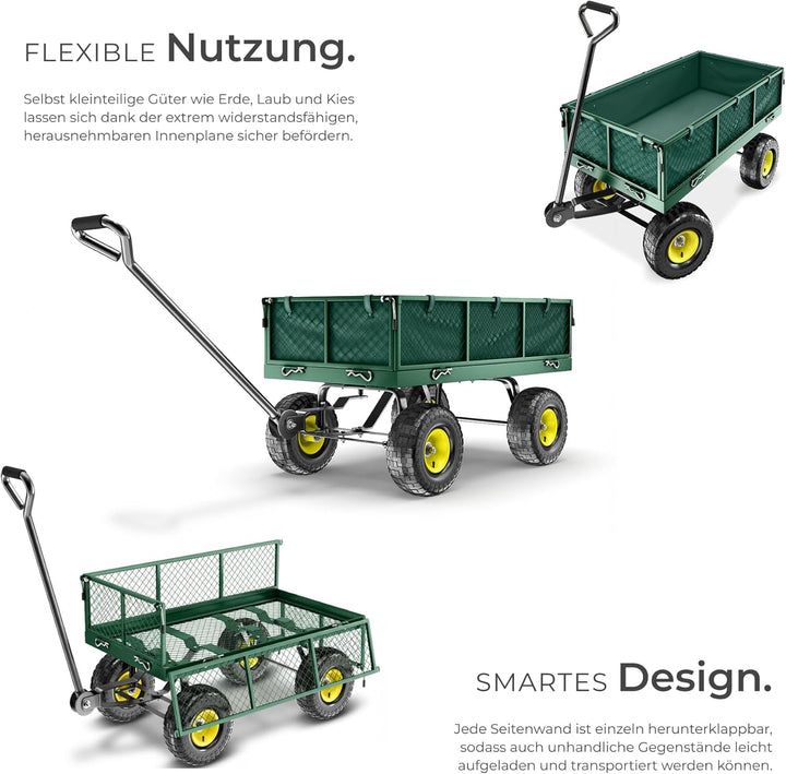 tectake® Bollerwagen, Handwagen mit Seitenwand klappbar, Transportwagen für Strand, Rollwagen für Ga