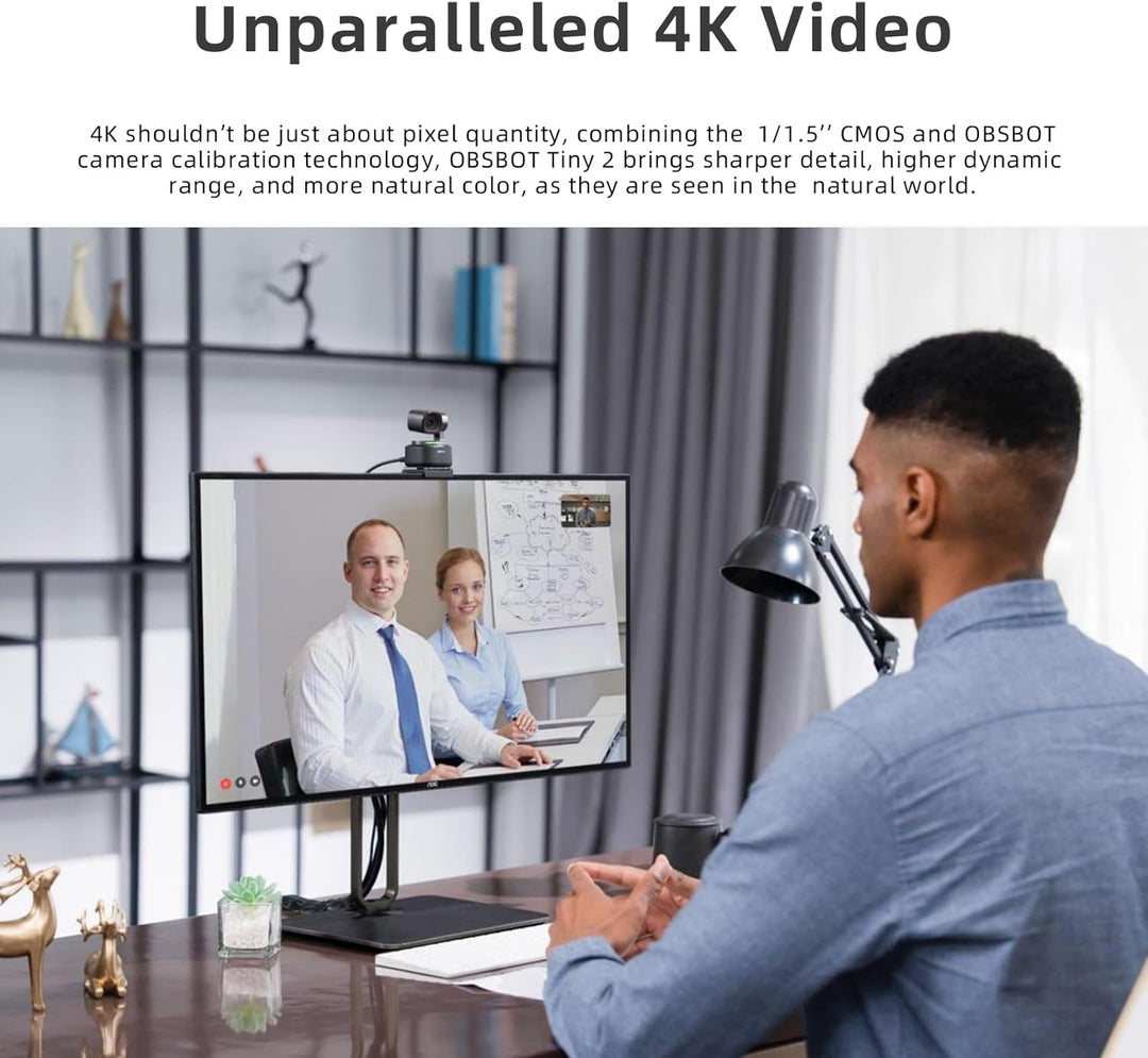OBSBOT Tiny 2 AI-betriebene PTZ 4K Webcam 1/1,5" CMOS 4X schnellere Fokussierung USB 3.0 10x schnell