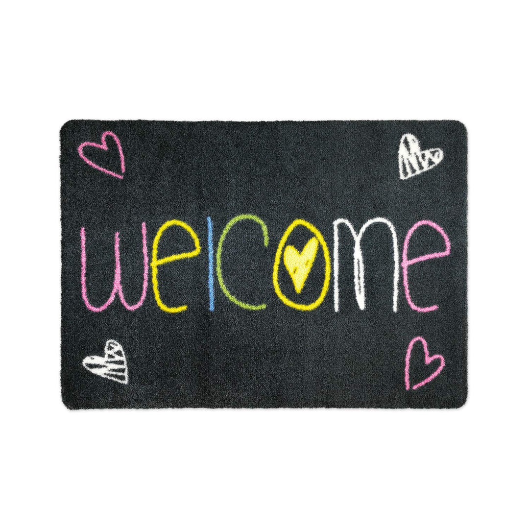 Fussmatte Welcome 50 x 70 cm Grau - rutschfeste, waschbare Fussmatte für Aussen und Innen - Saugstar