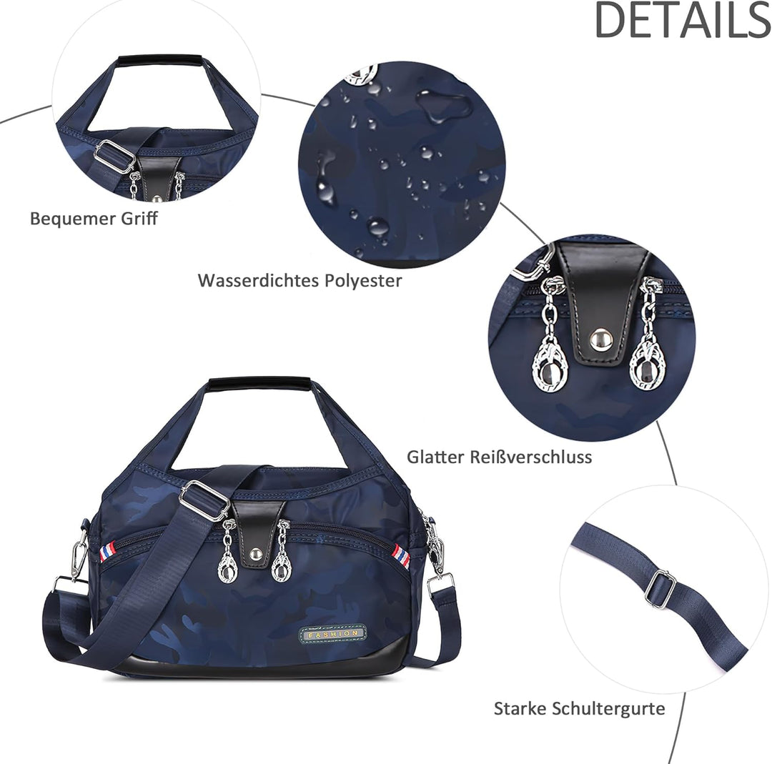 DIRRONA Damen Umhängetasche Multi Pocket Crossbody Bag Schultertaschen Leicht Handtasche Waterproof
