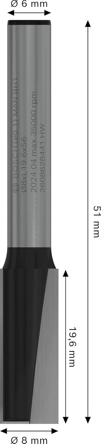 Bosch 1x PRO Nutfräser, gerade, zweischneidig (für Weichholz, Hartholz, Ø 8 mm, Professional Zubehör