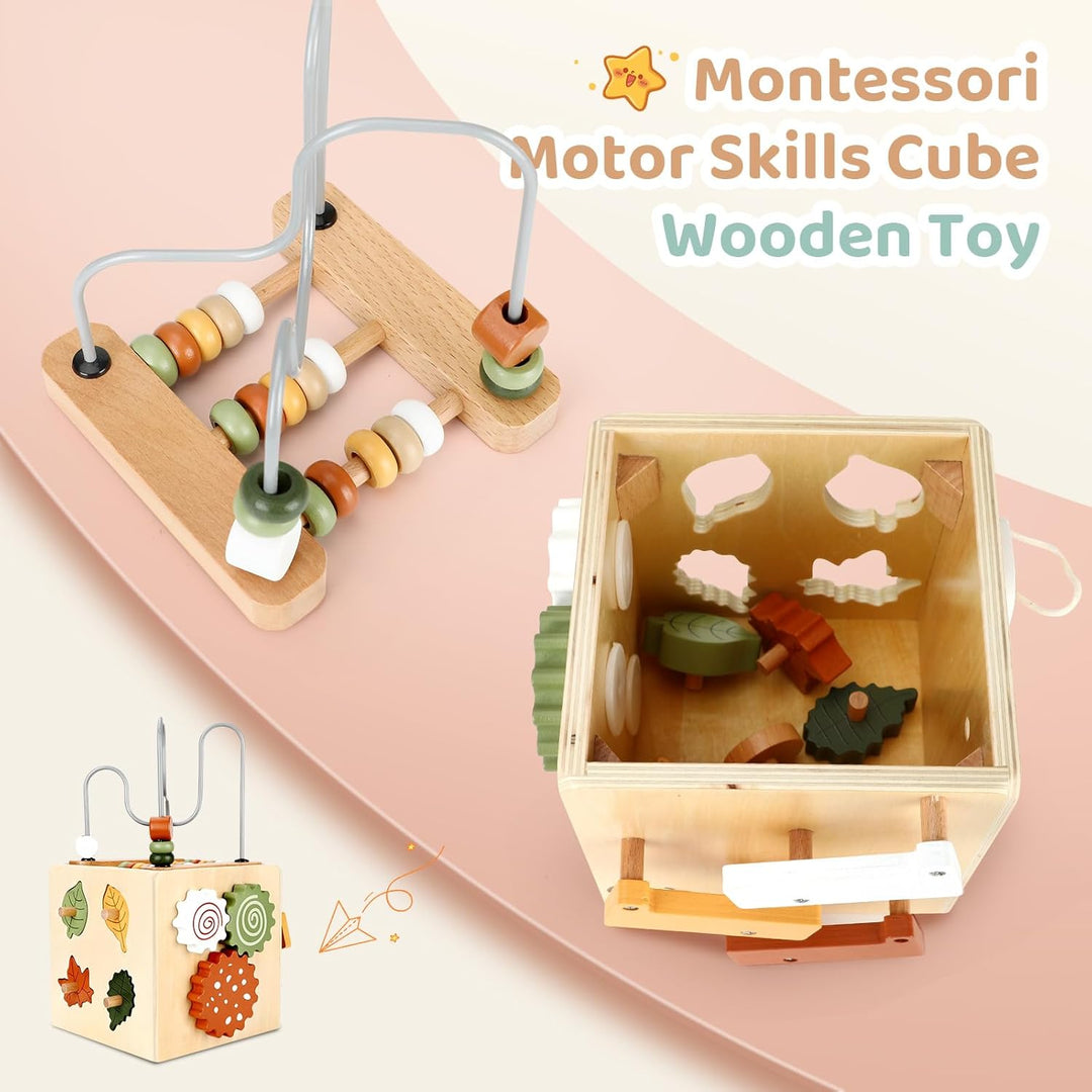 Fllkueaiy 6 in 1 Montessori Motorikwürfel Holzspielzeug Montessori Spielzeug, Montessori Spielzeug B