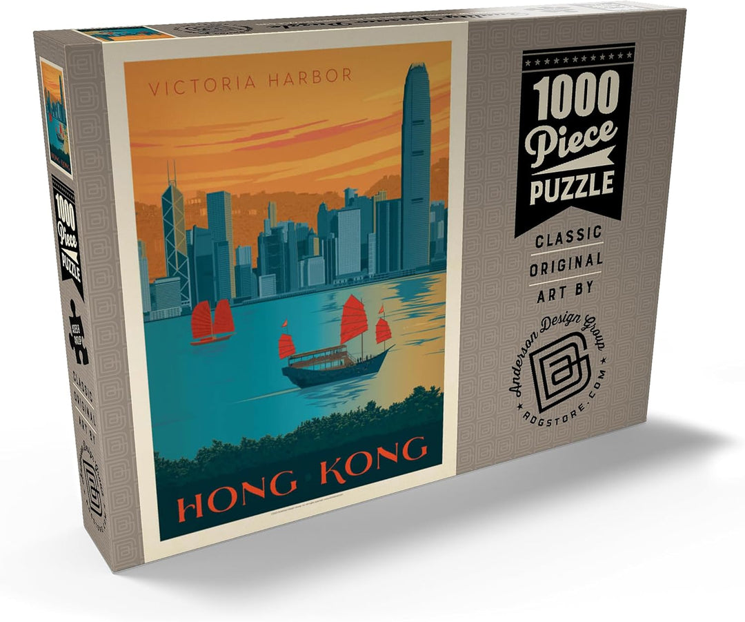 China: Hong Kong, Victoria Harbor, Vintage Poster - Premium 1000 Teile Puzzle - MyPuzzle Sonderkolle