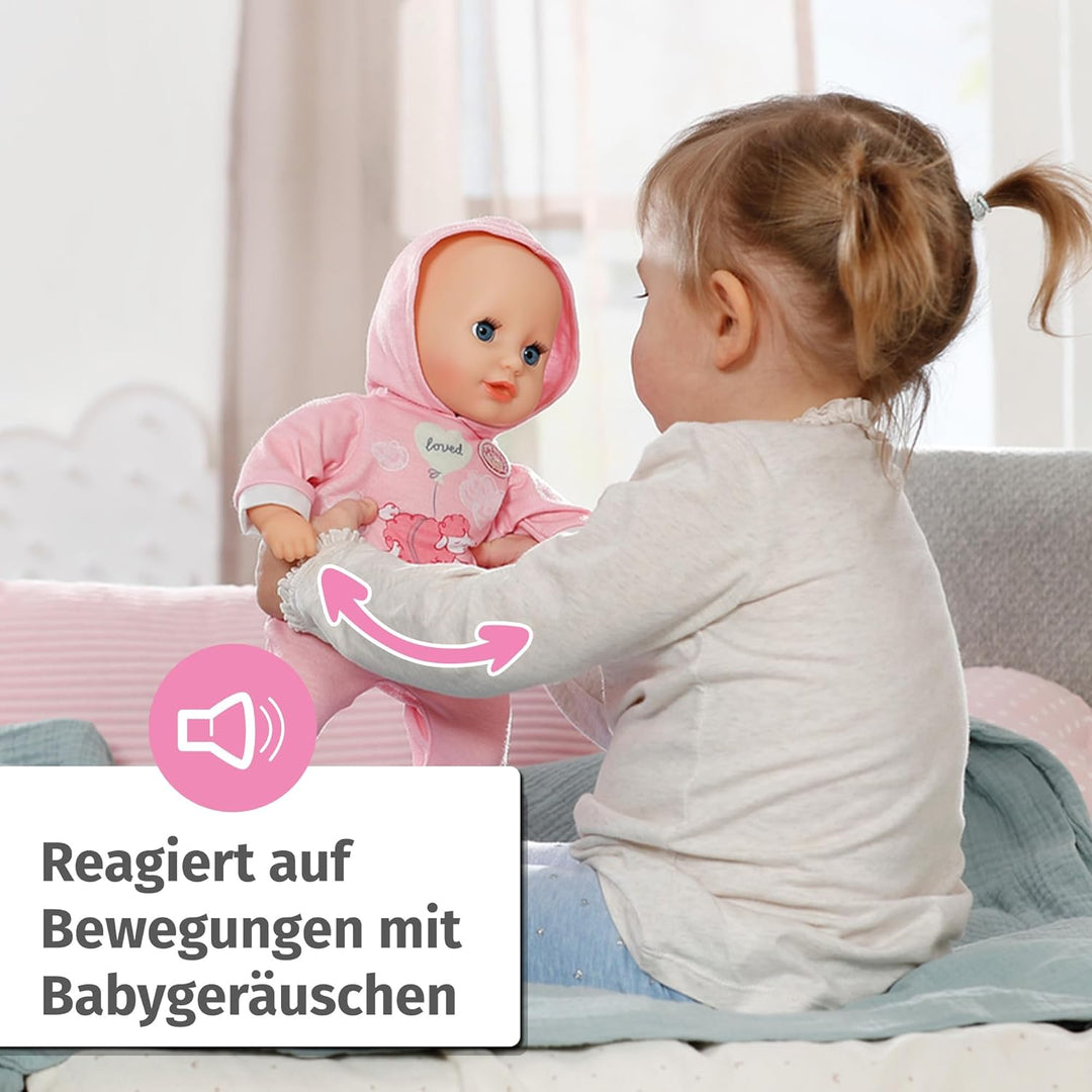 Baby Annabell Hannah Spiel mit mir, Babypuppe mit 5 Funktionen, weichem Stoffkörper und Accessoires,