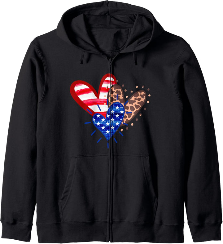 American Flag Hearts 4th of July USA Kapuzenjacke