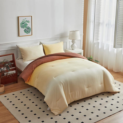 OLDBIAO Bettdecke 135 x 200 cm + 2 Kissenbezüge 80 x 80 cm 3 Teilig mit Beige - Braun Farbverluaf De