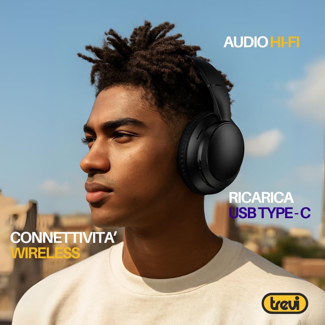 Trevi DJ 12E35 BT Kabellose Over-Ear-Kopfhörer, HiFi-Stereo-Kopfhörer mit Mikrofon, 8 Stunden Spielz