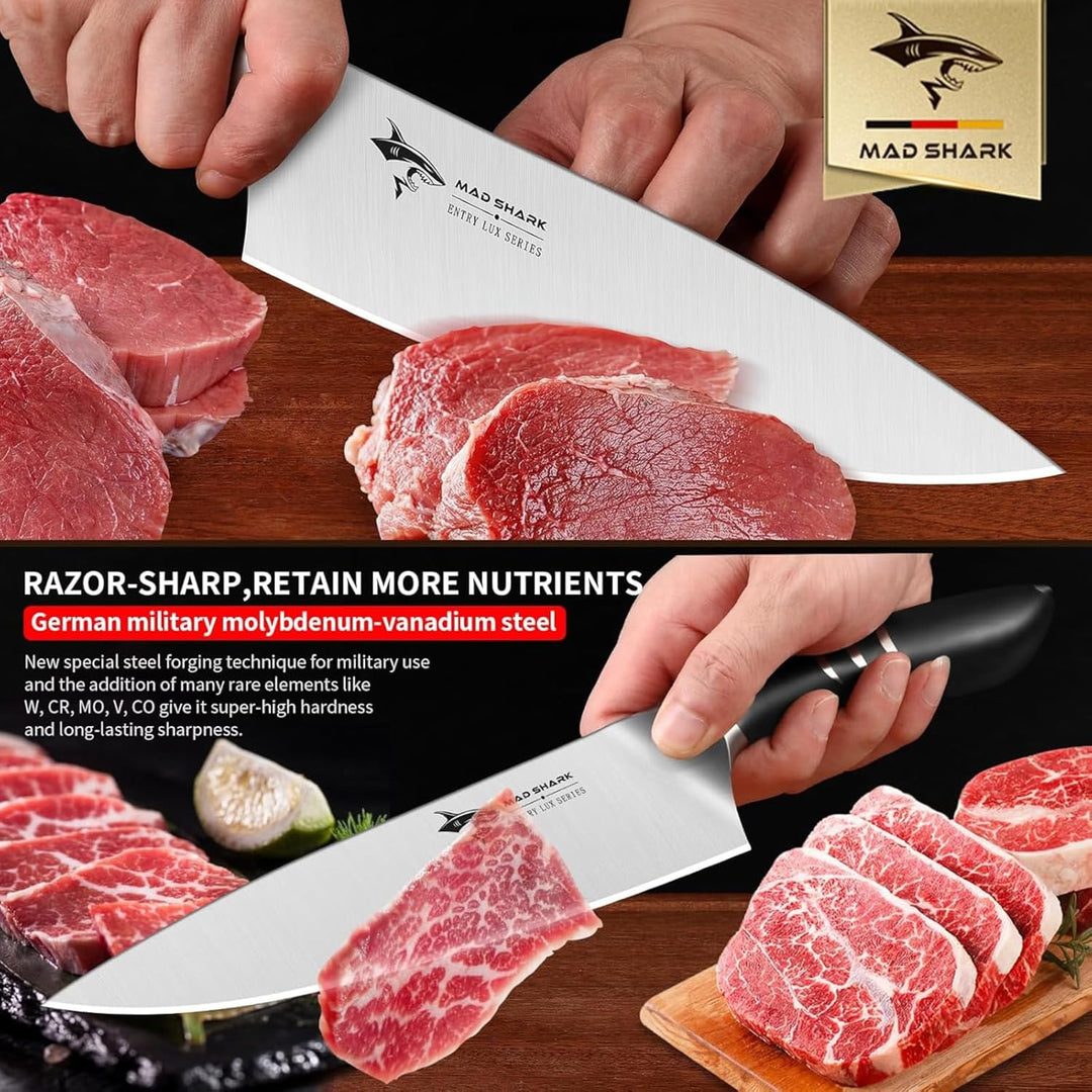 MAD SHARK Kochmesser 20 cm Küchenmesser aus rostfreiem Hochkohlensoffstahl – Profi Kochmesser mit er