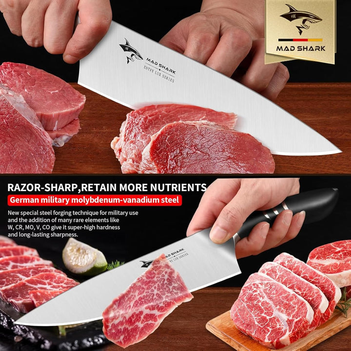 MAD SHARK Kochmesser 20 cm Küchenmesser aus rostfreiem Hochkohlensoffstahl – Profi Kochmesser mit er