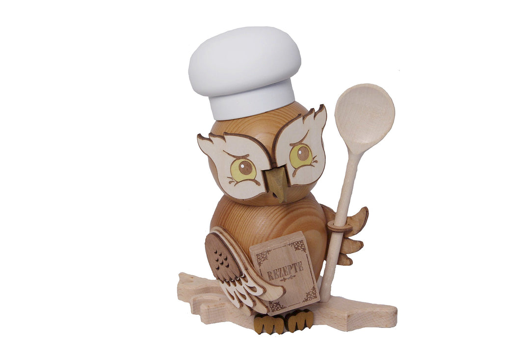 Drechslerei Kuhnert - Rauchfigur/ Räucherfigur - Eule "Koch" aus Massivholz - ca. 15 cm - Made in Ge