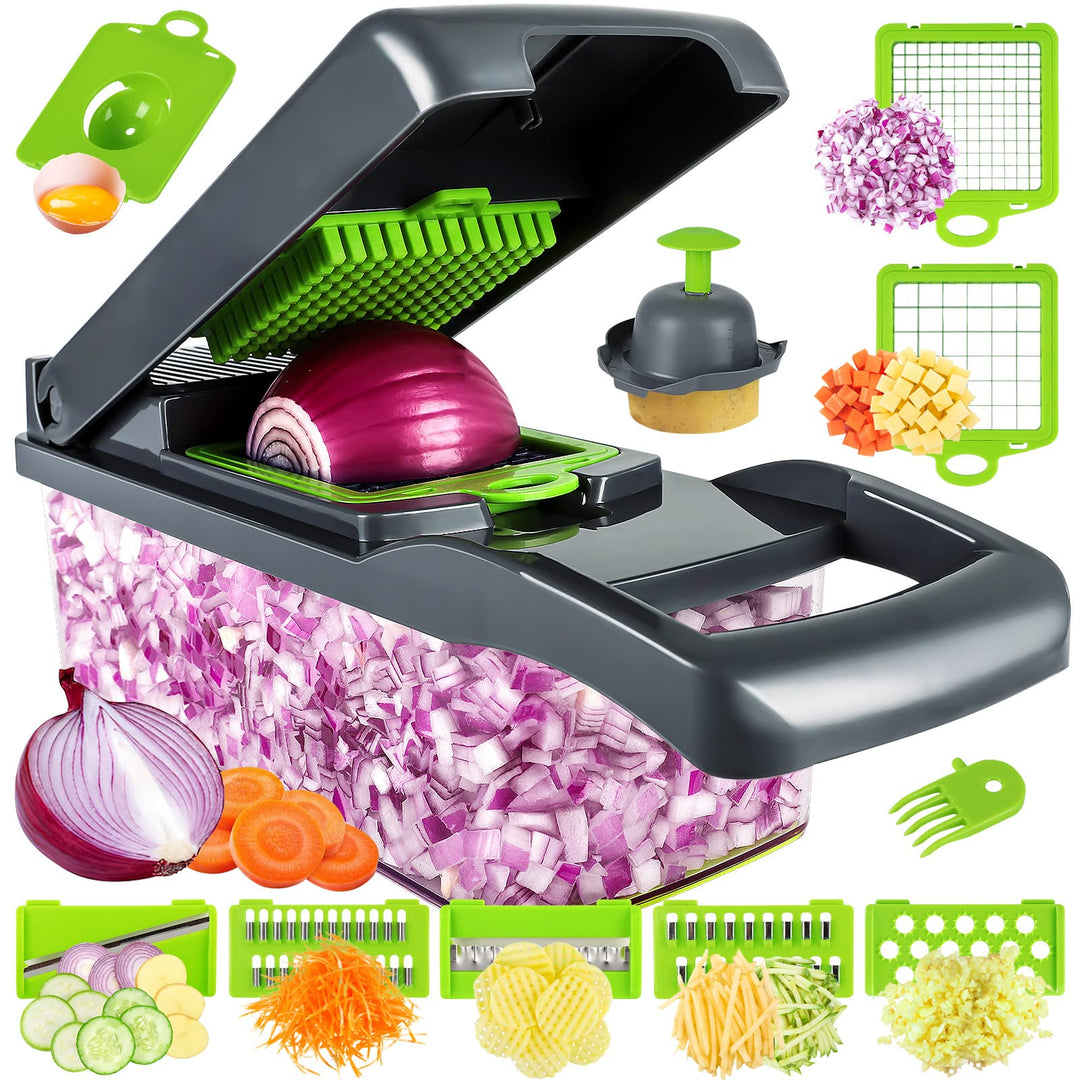 MAIPOR Gemüseschneider, Pro Zwiebelzerkleinererer, multifunktionaler 13-in-1 Lebensmittelzerkleinere