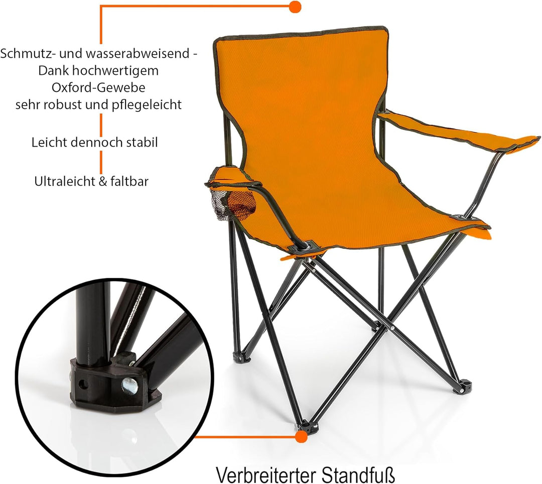 BigDean 2 Stück Campingstuhl mit Campingtisch faltbar – Faltstuhl in Neon Orange mit Getränkehalter