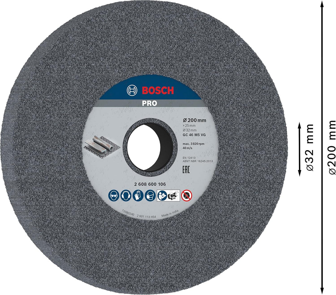Bosch Professional 1x Schleifscheibe für Doppelschleifmaschine (Ø 200 x 25 mm, K46, Zubehör Schleifm