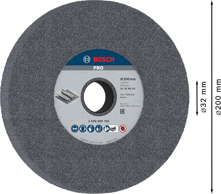 Bosch Professional 1x Schleifscheibe für Doppelschleifmaschine (Ø 200 x 25 mm, K46, Zubehör Schleifm