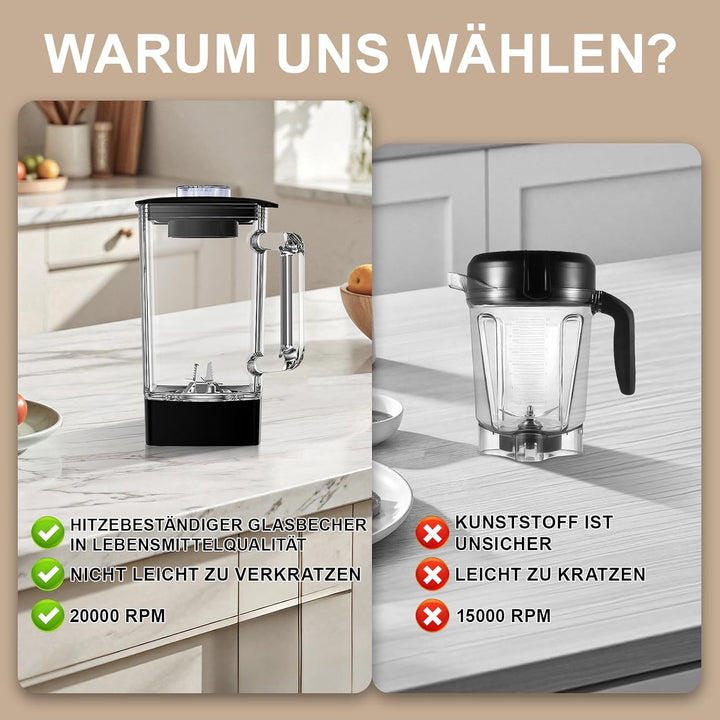 Camic Standmixer 1200W Hochleistungsmixer 3-in-1 mit 1,6L Glasbehälter Mixer & 400ml Reisebecher & 2