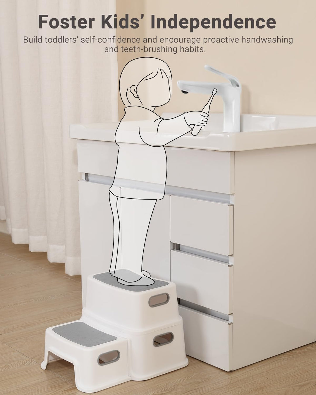 2er-Pack Tritthocker Kinder 2 Stufen, Robuster Kinder Hocker Zweistufiger Tritthocker für Badezimmer