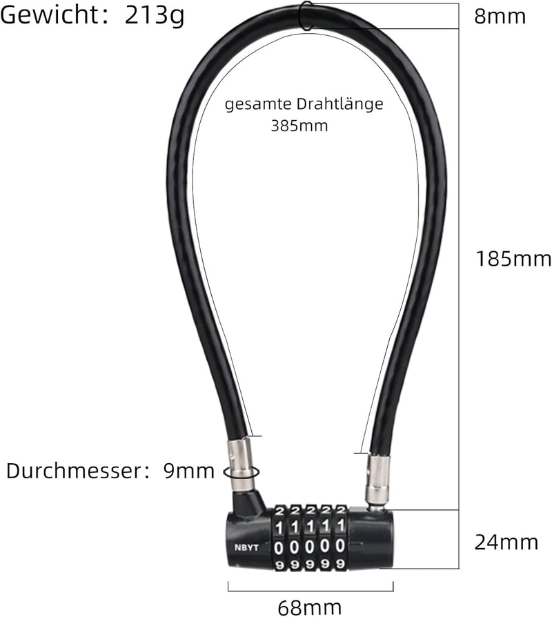 NBYT Kabel Draht Kombinations Vorhängeschloss,38cm Länge,8 mm Durchmesser, für Schranktürgriffe, Fah