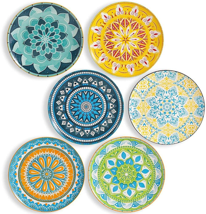 Teller Set Speiseteller Essteller Porzellan - Bunt Gross 25 cm - Flache Keramik Mikrowellen und Spül