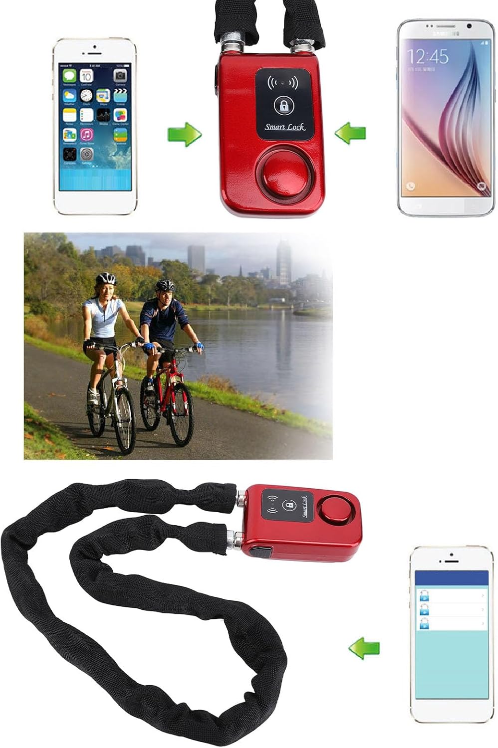 Bluetooth Kettenschloss, APP Steuerung, Fahrradschloss mit Vibrationsalarmfunktion, Wasserdichtes Sc