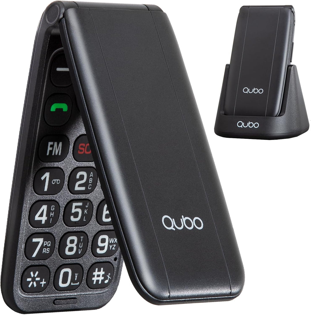 Qubo Flip Phone for Seniors with Charge Station,Simlock-Free Senior Mobile Phone Folding Mobile Phon