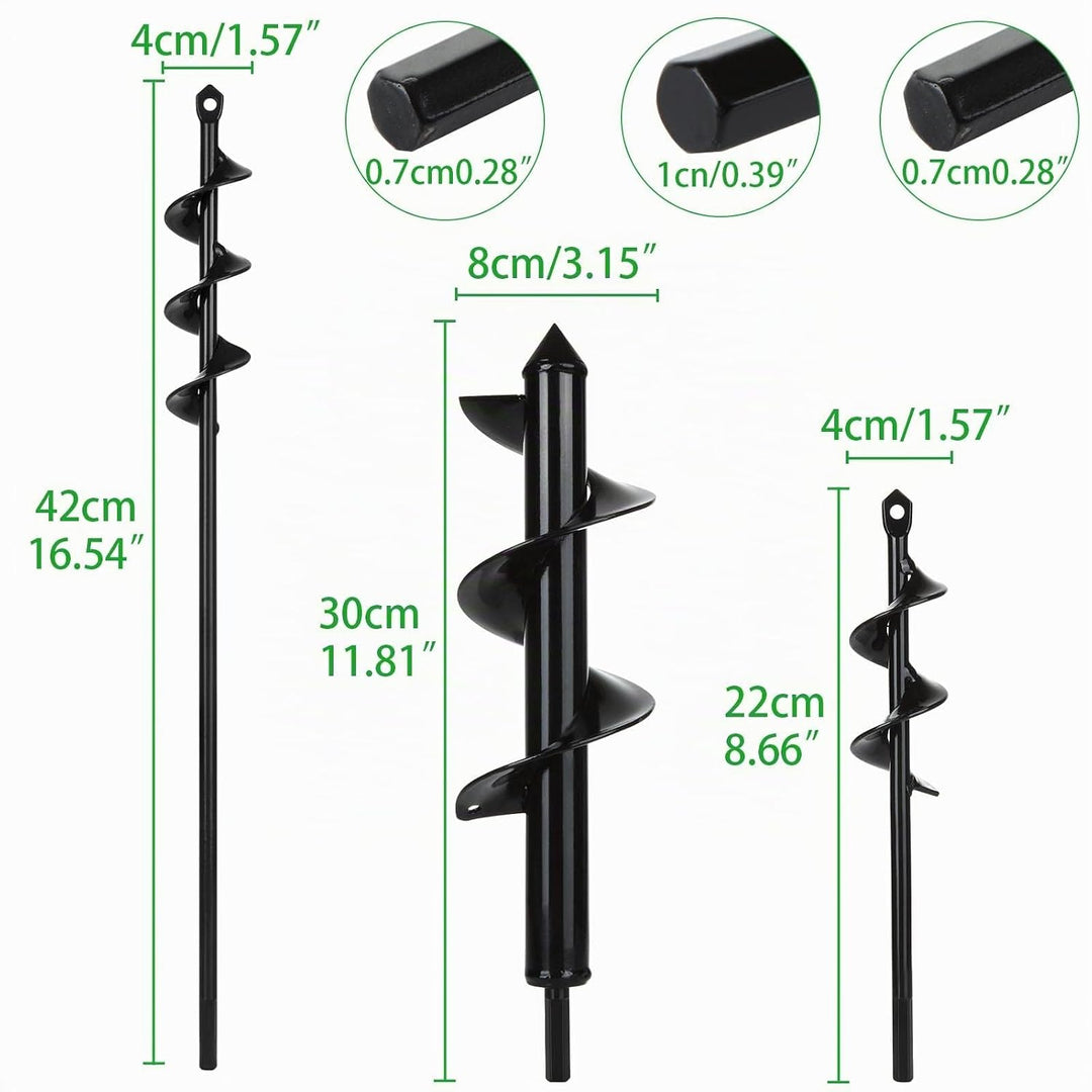 SENENQU 3 Stück Gartenbohrer Erdbohrer Ø80mm × 300mm + Ø40mm × 420mm + Ø40mm × 220mm Garten Erdbohre