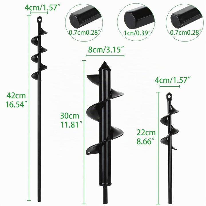 SENENQU 3 Stück Gartenbohrer Erdbohrer Ø80mm × 300mm + Ø40mm × 420mm + Ø40mm × 220mm Garten Erdbohre