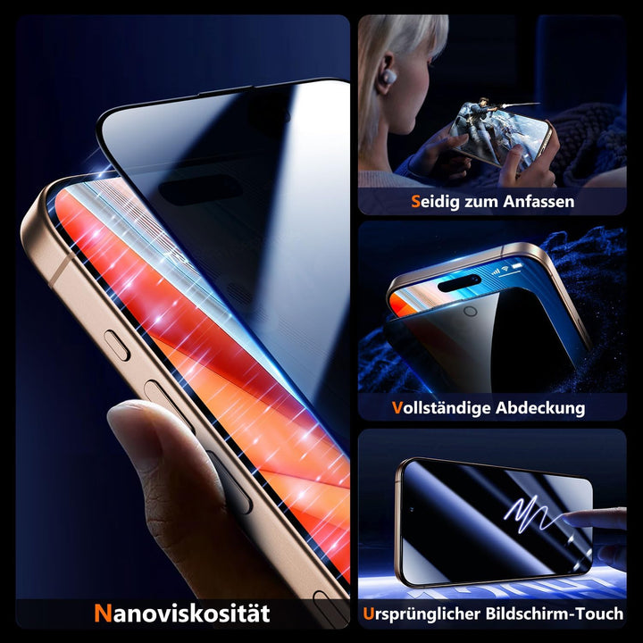 UniqueMe für iPhone 16 Pro für Panzerglas Sichtschutz - [Full Screen Displayschutz] Schutzfolie Sich