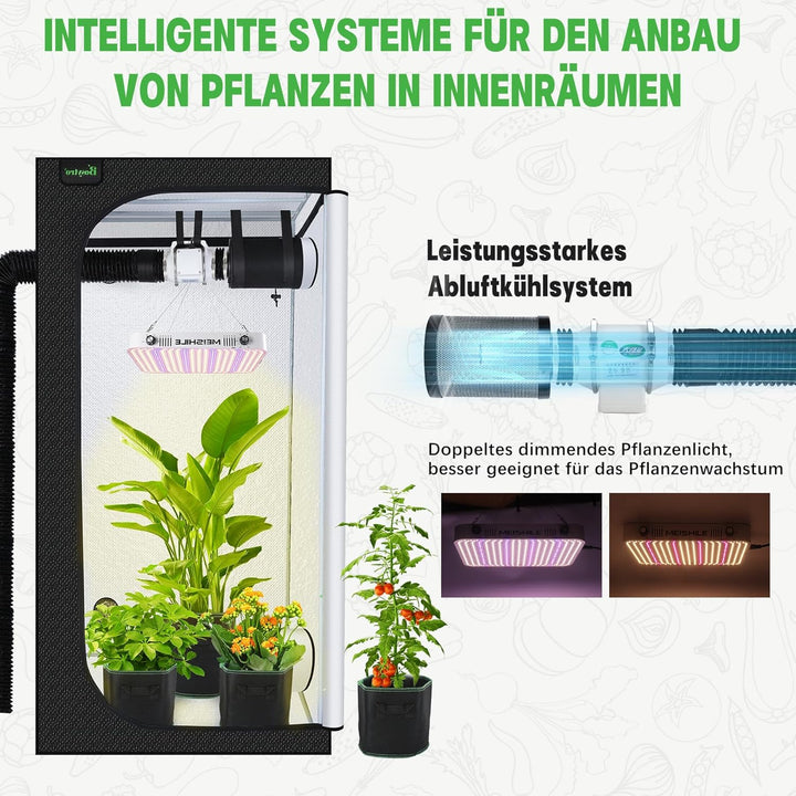 Grow Set Komplettset, Led Grow Tent Kit,200W LED Grow Lampe Vollspektrum,Komplettes Hydroponics 600D