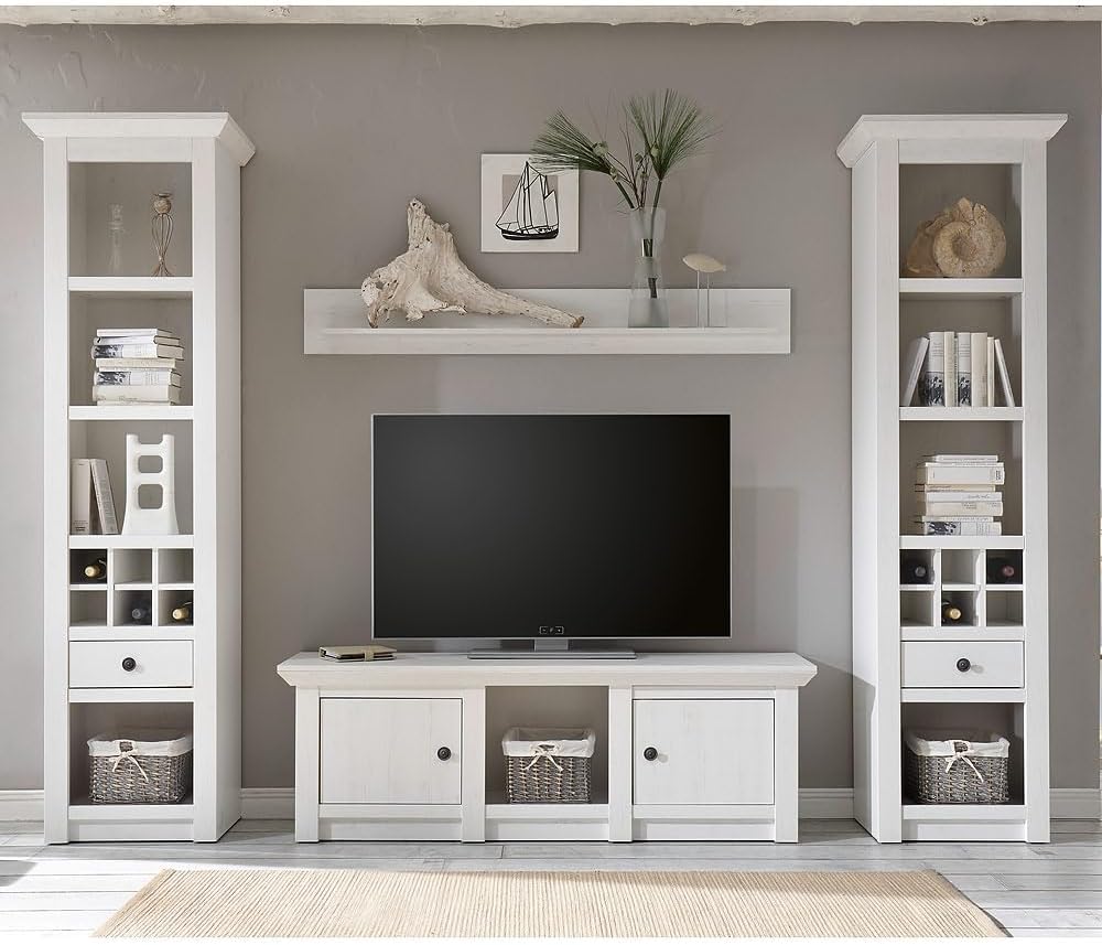 Lomadox Wandboard Wohnzimmer-Regal im Landhaus Stil Dekor Pinie weiss Nb. B/H/T ca. 150x20x17cm