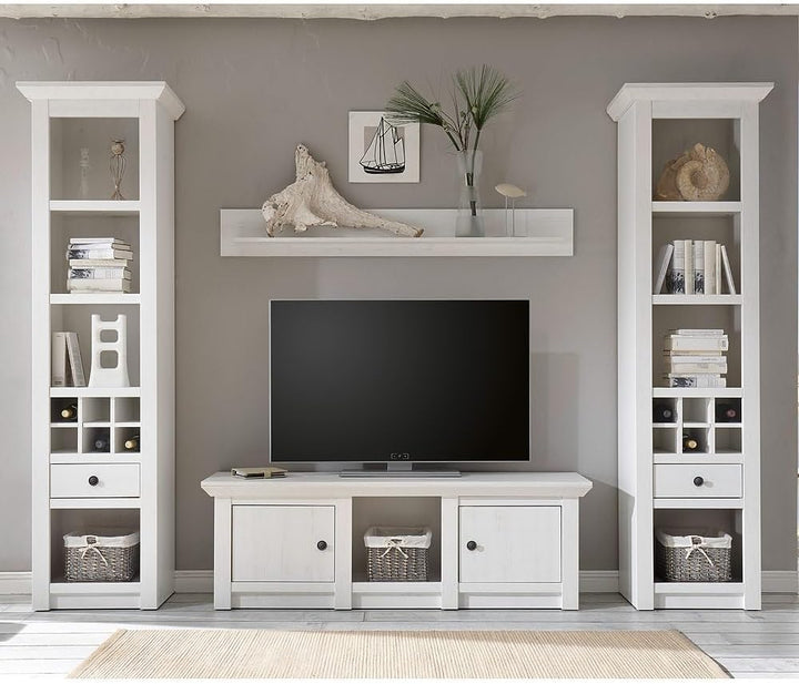Lomadox Wandboard Wohnzimmer-Regal im Landhaus Stil Dekor Pinie weiss Nb. B/H/T ca. 150x20x17cm