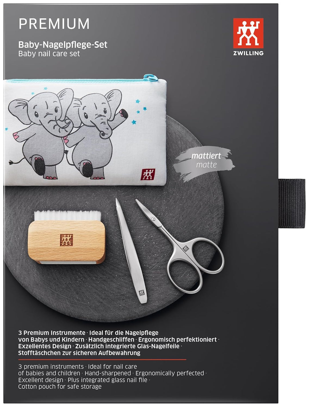 ZWILLING Baby und Kinder Nagelpflegeset, 3-teilig Schonende Nagelpflege Maniküre Geschenk Set Elefan