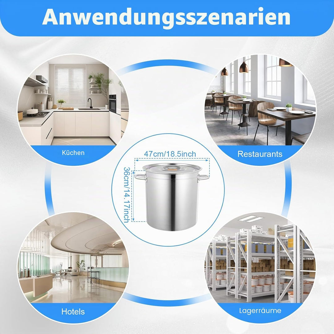 35L Suppentopf Gross, Edelstahl Kochtopf Mit Deckel, Saucepan, Grosse Kapazität Gastronomie Kochtopf