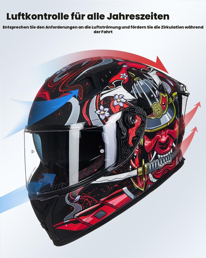 ILM Motorradhelm Integralhelm Herren Damen-Motorcycle Helmet mit 2 Visieren Pinlock-kompatiblen klar