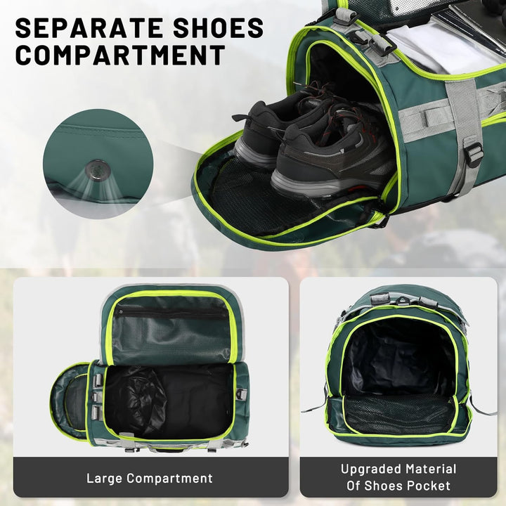 MIER Grosse Sporttasche wasserdicht Sportrucksack mit Schuhfach umwandelbar in Rucksack, 45L/60L/90L